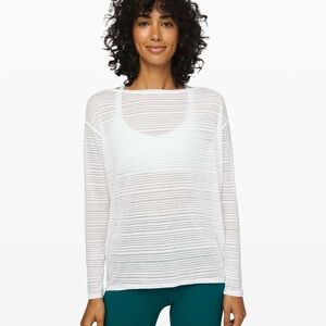 Cropped Lululemon Athletica White Striped Long Sleeve Tee